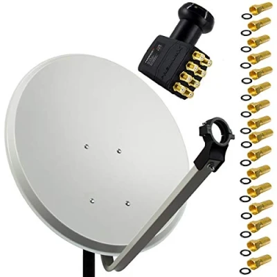 Abbildung von Premium X Satelliten Komplettanlage 80cm Satellitenschüssel Stahl Hellgrau Satellitenantenne SAT Octo LNB 16x F Stecker 8 Teilnehmer