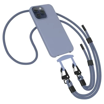 Abbildung von EAZY CASE Hülle mit Band kompatibel iPhone 15 Pro Max Handyhülle für Silikonhülle Mikrofaser stoßfest Fallschutz Handykette zum Umhängen 2in1 Schutzhülle Handykordel Blau
