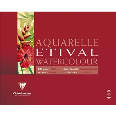 Abbildung von Clairefontaine 96381C Aquarellblock Etival (matt, 200g, für alle Nasstechniken geeignet, 4 seitig verleimt, 10 Blatt, 36 x 48 cm, ideal Anfänger, säurefrei) weiß