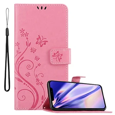 Abbildung von Cadorabo Hülle kompatibel mit Apple iPhone 13 Blumen Design aus Premium Kunst Leder Flip Klappbare Stoßfeste Magnetische [Standfunktion] [Kartenfächern] Cover für Tasche in Rosa