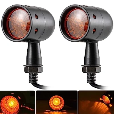 Abbildung von NATGIC 2 STÜCKE Blinker Schwarz CNC Eloxiert Billet Aluminium Motorrad Blinklicht Lauflicht Rücklicht Gelb