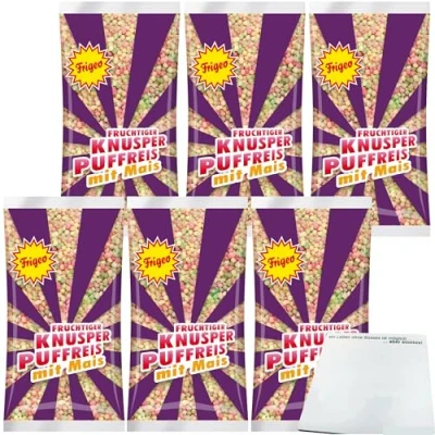 Abbildung von Frigeo Knusper Puffreis mit Mais 6er Pack (6x80g Packung) + usy Block