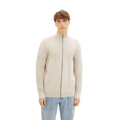 Abbildung von TOM Tailor Denim MIT Stehkragen Strickjacke, Herren, Größe: Large, Cold beige