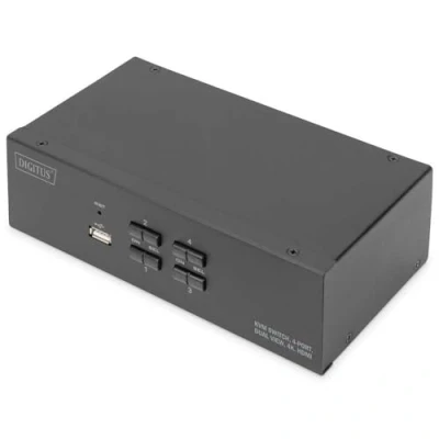 Abbildung von DIGITUS KVM Switch HDMI 4 Port Dual Display PC 2 Monitore 1x Maus, Tastatur &amp; Audio für Computer UHD 4K@30Hz (3840 x 2160p) Hot Key Umschalter USB 2.0 Hub Schwarz