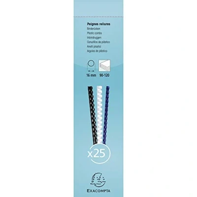 Abbildung von Exacompta 76501E 25er Pack Bindekämme 16 mm dick 21 Ringe geeignet für A4 Dokumente ca. 90100 Blatt aus PVC schwarz Binderücken Kammbinder