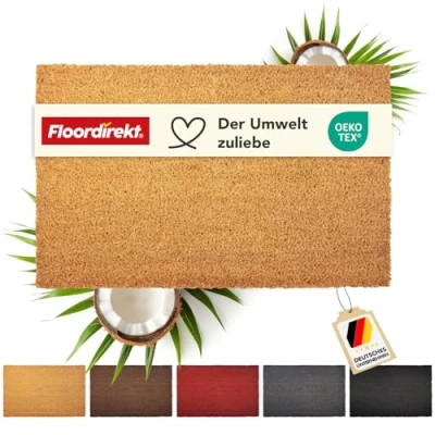 Abbildung von Floordirekt Fußmatte für Innen und Außen, 60x90 cm Natur, Türmatte aus Kokos, Schmutzfangmatte Haustür, rutschfeste Fussmatte, Kokosmatte, Fußabtreter, Fussabstreifer (24mm)