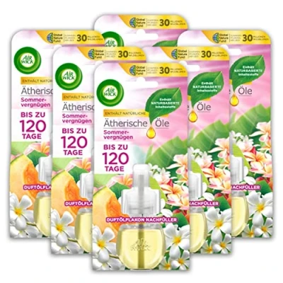 Abbildung von Air Wick Duftöl Flakon Nachfüller Sommervergnügen 6 x 19ml (Spar Pack, St., Lufterfrischer), mit blumig frischem Raumduft &amp; ätherischen Ölen