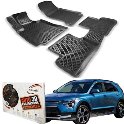 Abbildung von Trimak Passgenau 3D Fussmatten Auto Kompatibel mit Kia NIRO Nicht für EV &amp; Hybrid Zubehör 1. und 2. Reihe Gummimatten Autos TPE Allwetter Geruchlos rutschfest Vorne Hinten Schwartz