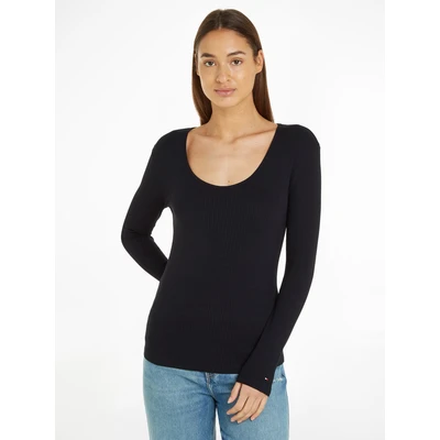 Abbildung von Tommy Hilfiger SLIM Scoop Langarmshirt, Damen, Größe: XS, Black