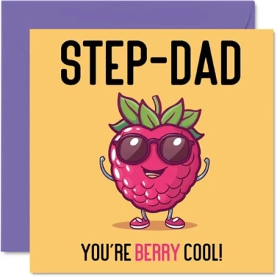 Abbildung von Geburtstagskarten für Stiefvater Berry Cool lustige Geburtstagskarte von Stiefsohn Tochter, Vatertagskarte Stiefvater, 145 mm x mm, Witz Grußkarten Männer und Ihn