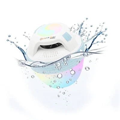 Abbildung von Musicman Pool Lautsprecher BT X60 Tragbar, Kabellos und wasserdicht mit Bluetooth, 4 verschiedenfarbige LEDs, Freisprechfunktion, Betriebsdauer von bis zu 8 Stunden, IP67, Blau Weiß