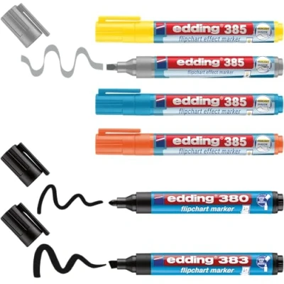 Abbildung von edding Flipchartmarker Set Highlight + Shading 6er 4x Flipchart Effektmarker 2x Perfekte Mischung der Marker zum Arbeiten auf allen Papieren trocknet nicht aus