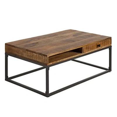 Abbildung von riess ambiente Couchtisch IRON CRAFT 100cm natur / schwarz (Einzelartikel, 1 St), Wohnzimmer · Massivholz Metall eckig mit Schublade Industrial