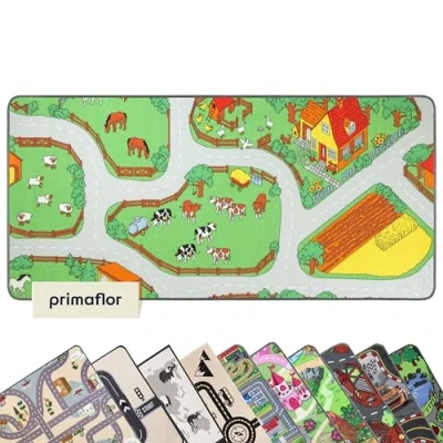 Abbildung von Primaflor Spielteppich mit Bauernhof Design für Kinder 95 x 200 cm pflegeleichter Kinderteppich Straßen
