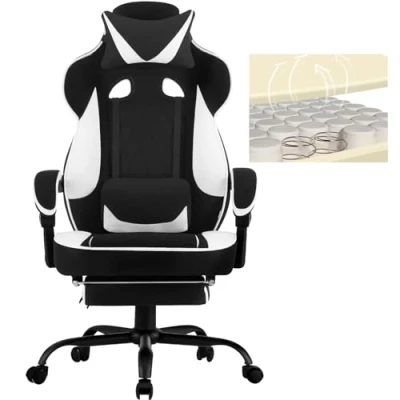 Abbildung von WOLTU Gaming Stuhl Stoff für Sommer, Atmungsaktiv Bürostuhl Chair Ergonomisch mit Lendenkissen, Gamer 150 kg Belastbarkeit PC Große Rückenlehne &amp; Sitzfläche, Schwarz+Weiß