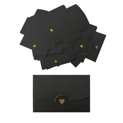 Abbildung von CZAKOMIX 40PCS Mini Briefumschläge, Perlglanzpapier Umschlag mit Herz Verschluss, Geschenkkarte Umschlag, für Diy GeschenkKarten Weihnachten Valentinstag Geburtstagsfeier Geschenk Card(Schwarz)