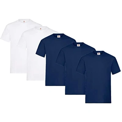 Abbildung von Fruit of the Loom Herren Regular Fit T Shirt Heavy Cotton Tee 5 Pack,3X Navy + 2X Weiss 1 HL Kauf Notizblock 3XL