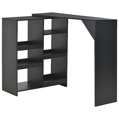 Abbildung von vidaXL Bartisch mit Beweglichem Regal Bartresen Stehtisch Tisch Bistrotisch Tresentisch Küchentheke Frühstückstisch Küchentisch Schwarz 138x39x110cm