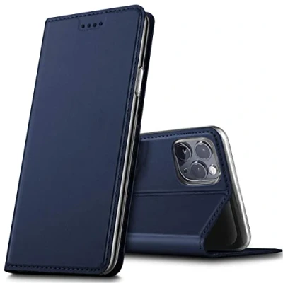 Abbildung von Verco Handyhülle für iPhone 13 Pro, Premium Handy Flip Cover Apple Pro Hülle [integr. Magnet] Book Case PU Leder Tasche, Blau