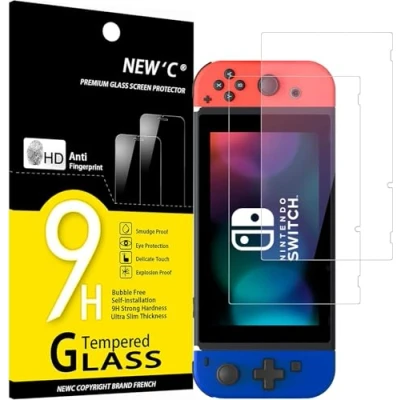 Abbildung von NEW&#039;C 2 Stück, Panzer Schutz Glas für Nintendo Switch, Frei von Kratzern, 9H Härte, HD Displayschutzfolie, 0.33mm Ultra klar, Ultrabeständig