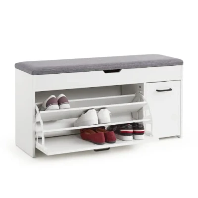 Abbildung von Mondeer Schuhbank Schuhhocker, mit Sitzfläche, Klappschublade, 100 x 30 52 cm, Weiß + Grau