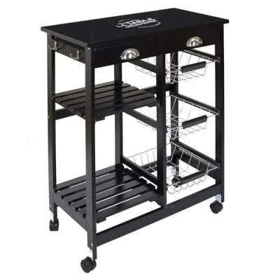 Abbildung von HOME DECO FACTORY HD7101 Servierwagen, auf Rollen, Bistrot Stil, Haushalt, Markt, Aufbewahrung in der Küche, Holzwerkstoff, Schwarz Holz, 67.00 x 35.00 81.00