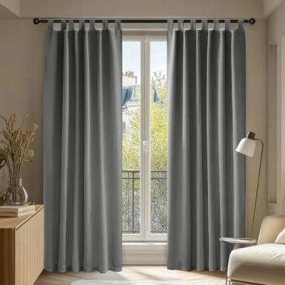 Abbildung von Deconovo Schlaufenvorhänge, Hellgrau, 140 x 200 cm (Breite Höhe), 2 Stück, Verdunkelungsvorhang, aus Polyester, für Schlafzimmer, Wohnzimmer, Küche