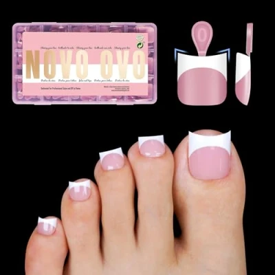 Abbildung von Short Toe Nail Tips White French Tip Press on with Moon Curve,BERRY PINK Dicke Fußnägel,Weiches Gel Set für künstliche Nägel,Aufbaugel Überlack erforderlich,kein Kleber enthalten,15 Größen,240 Stück