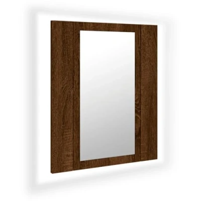 Abbildung von vidaXL LED Spiegelschrank, Badezimmerspiegel mit Beleuchtung Lichtfarbe Einstellbar, Badschrank viel Stauraum, Braun Eichen Optik Holzwerkstoff