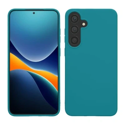 Abbildung von kwmobile Hülle kompatibel mit Samsung Galaxy S25 weiches TPU Silikon Case Cover geeignet für kabelloses Laden Petrol matt