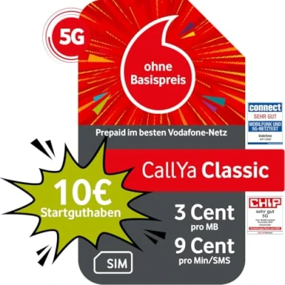 Abbildung von Vodafone Prepaid CallYa Classic 10 EUR Startguthaben I ohne Vertrag 5G Netz 9 Ct. pro Min/SMS