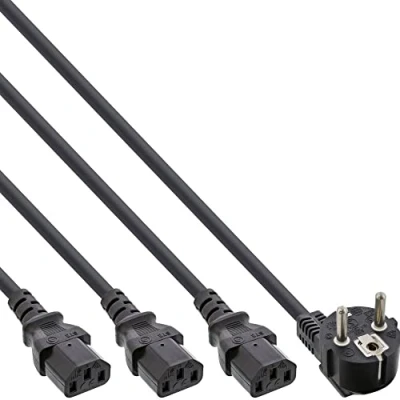 Abbildung von InLine 16653F Netz Y Kabel, 1x Schutzkontaktstecker zu 3x Kaltgerätestecker, Version 1 (2m+1/2/3m)