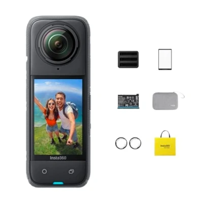 Abbildung von Insta360 X4 Action Bundle 8K wasserdichte 360 Kamera, 4K Weitwinkel Video, unsichtbarer Selfie Stick, abnehmbare Objektivschutze, KI Bearbeitung, Stabilisierung, Keine microSD Karte