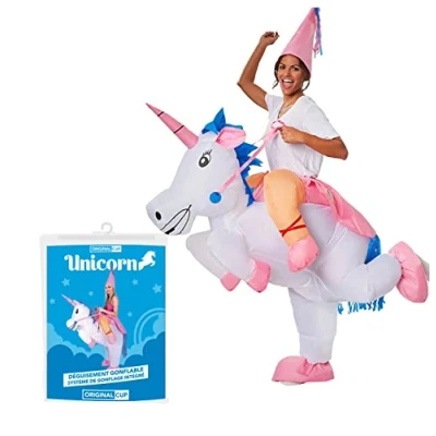 Abbildung von AirSuit® Aufblasbares Kostüm Einhorn Ausgefallenes Auflbaskostüm Premium Qualität Größe Erwachsene 160 bis 190cm Polyester Angenehm tragbar Resistent Mit Aufblassystem OriginalCup®