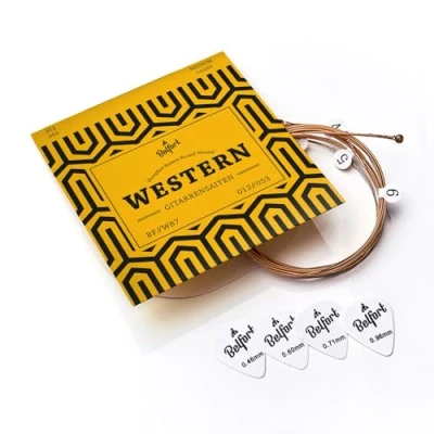 Abbildung von BELFORT® Gitarrensaiten 012/053 für Westerngitarre Premium Phosphor Bronze (6 Saiten Set) Western &amp; Akustikgitarre Inkl. 4 Plektren + Extra E Saite Akustik