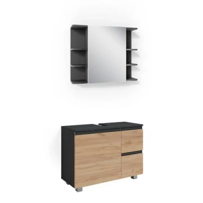 Abbildung von Vicco Badmöbel Set J Shape, Anthrazit/Eiche, 2 Teile, (2 St., er Set)