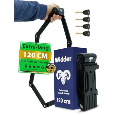 Abbildung von Widder Sehr sicheres Fahrradschloss Faltschloss 120cm mit 4 Schlüsseln Fahrrad Halterung ideal als E Bike Schloss, Scooter Fahrräder &amp; Lock