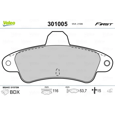 Abbildung von VALEO 301005 Bremsbelagsatz FIRST Hinterachse exkl. Verschleißwarnkontakt ohne Anti Quietsch Blech FORD: MONDEO 1 Kombi, 2, 2 Kombi