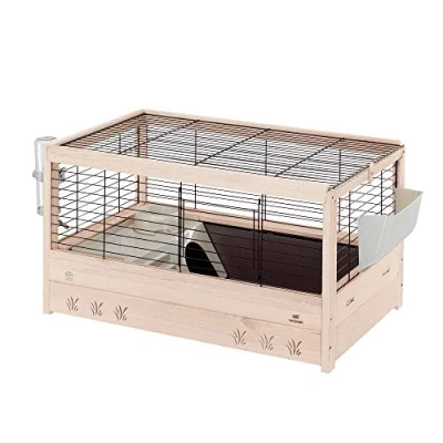 Abbildung von Ferplast Kaninchenkäfig aus FSC Holz Arena 80, Meerschweinchen, Hasenheim Zubehör inklusive, 82 x 52 h 46 cm.