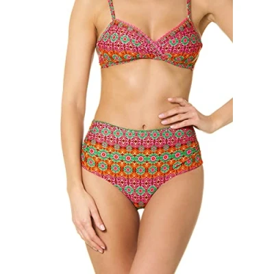 Abbildung von goldenpoint Bikini Damen Badeanzug hoch Geschnittener Slip Stickerei Liberty Villa, Farbe Mehrfarbig, Größe M