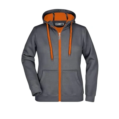 Abbildung von James &amp; Nicholson Kapuzensweatjacke Taillierte Damen Kapuzenjacke mit Fleecefutter JN354 Kordel und Innenseite in Kontrastfarbe