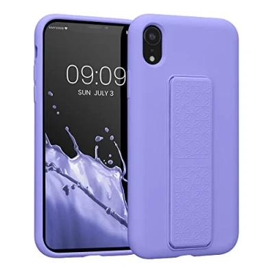 Abbildung von kwmobile Handyhülle kompatibel mit Apple iPhone XR Hülle Fingerhalter und Standfunktion Silikon Case Handy Cover in Lavendel