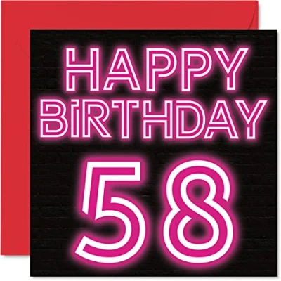 Abbildung von Stuff4 Lustige Geburtstagskarte zum 58. Geburtstag für Männer Frau Neon Glow Karte Papa Mama Großvater, Oma, Onkel, Tante, Cousin, Freundin, 145 mm x Grußkarten,