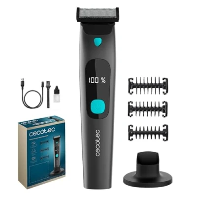 Abbildung von Cecotec Präzisionsgesichtsrasierer PrecisionCare OneShave Screen. Klingen aus rostfreiem Stahl, 3 Aufsätze (1/3/5 mm), Aufbewahrungsstation, 1,5 Stunden Akkulaufzeit, IPX7 Wasserbeständigkeit, Display