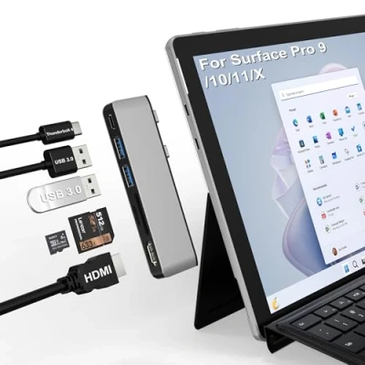 Abbildung von Surface Pro 9/10/11/X Zubehör, Hub Docking Station mit 4K HDMI, USB C Thunderbolt 4 (Display+Daten+PD), 3.0 * 2, SD TF, Triple Display für Microsoft