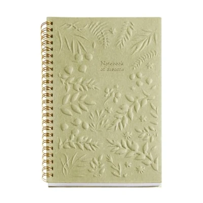 Abbildung von Miquelrius Notizbuch A5 (146 x 214 mm), innen liniert elfenbeinfarben, 80 Blatt g/m², Kartoneinband mit gravierten Details, doppelte goldene Spirale, Kollektion Feeling Mallorca, grün