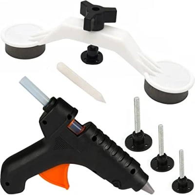 Abbildung von Retoo Multitool Ausbeulwerkzeug Auto Beulen Reparatur Dellenlifter Ausbeul Werkzeug, (Set, 7 St., Hebel, Heißklebepistole, Schmelzklebstoff, 3x Saugnäpfe, Spachtel), entfernt 98 % der leichten Dellen und 95 scharfkantigen