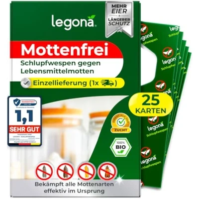 Abbildung von Legona® Schlupfwespen gegen Lebensmittelmotten 25 Karten à 1 Lieferung Effektive Bekämpfung von Lebensmittel Motten Alternativer Mottenschutz zu Mottenfalle Lebensmittel, Mottenspray