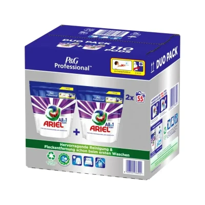 Abbildung von Ariel Professional All In 1 Pods Color Waschmittel, 110 Waschladungen, (2 x 55 Kapseln), Waschpods, professionelle Wäschepflege ausgezeichnete Fleckentfernung ab der ersten Wäsche