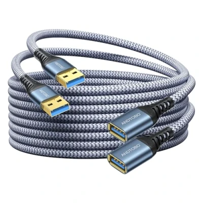 Abbildung von 2 Stück USB Verlängerungskabel 3M, 3.0 Typ A Stecker auf Buchse High Speed Datenübertragung 5Gbps Kompatibel mit Gamepad, Drucker, Webcam, Tastatur, Stick, Hard Drive